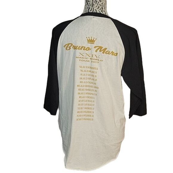 Bruno Mars‎ XXIV Magic World Tour 2017 Raglan Baseball Tee Shirt L White Black - Picture 2 of 5